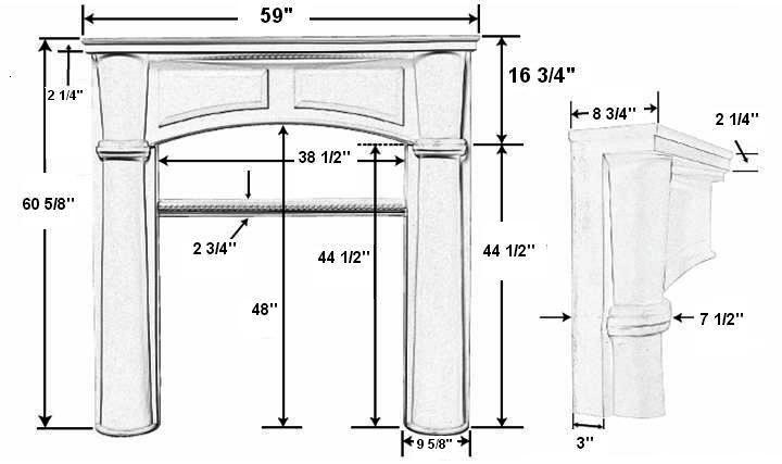 Brookhaven 36 Tall Plaster Fireplace Mantel - Dimensions