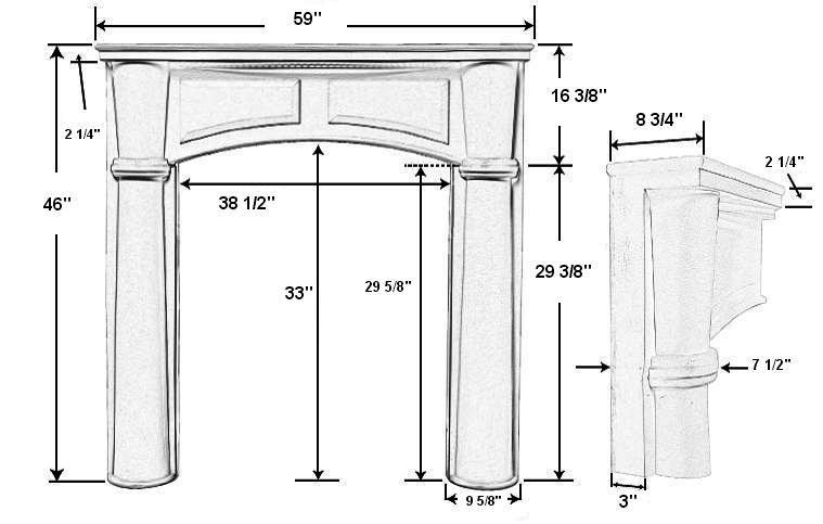 Brookhaven 36 Plaster Fireplace Mantel - Dimensions