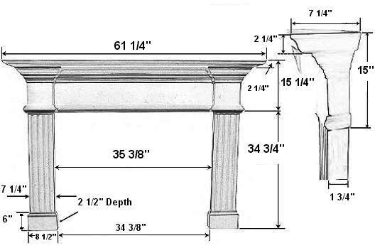 Candler 36A Plaster Fireplace Mantel - Dimensions