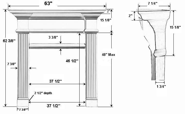 Candler 36 Tall Plaster Fireplace Mantel - Dimensions