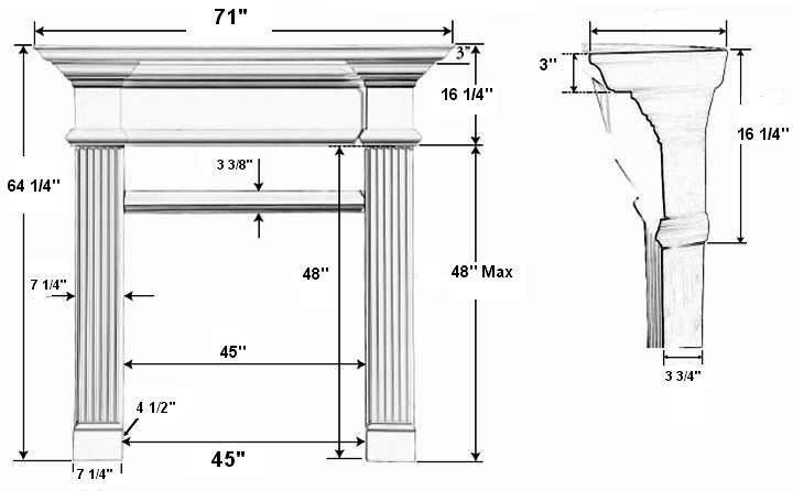 Candler 42 Tall Plaster Fireplace Mantel - Dimensions