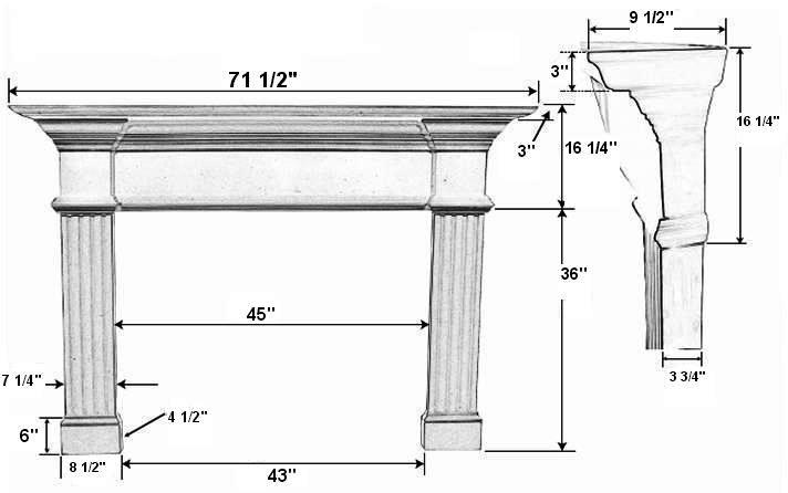 Candler 42 Plaster Fireplace Mantel - Dimensions