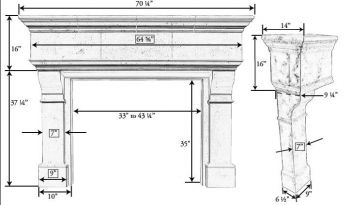 Kirkwood II Plaster Fireplace Mantel - Dimensions