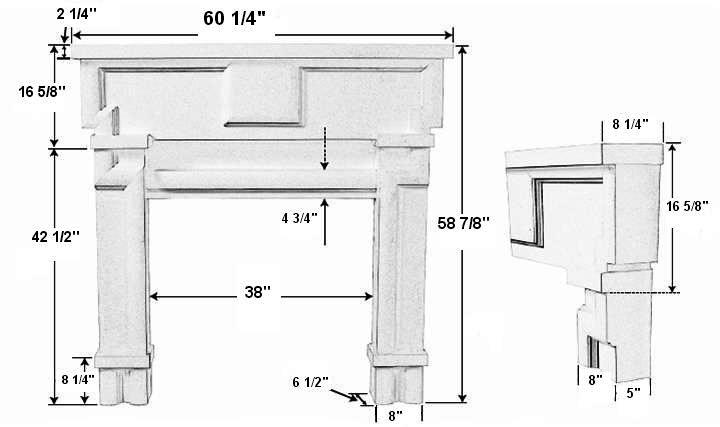 Lanier 36 Tall Plaster Fireplace Mantel - Dimensions