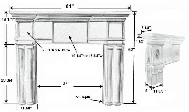Peachtree 36 Plaster Fireplace Mantel - Dimensions