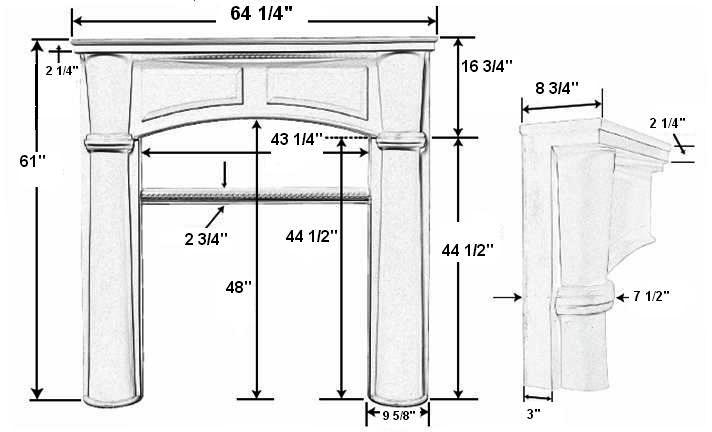 Brookhaven 42 Tall Plaster Fireplace Mantel - Dimensions