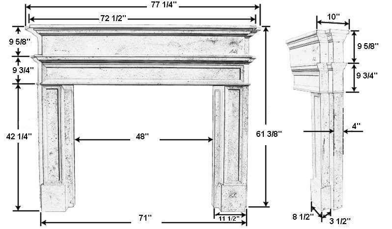Buckhead Plaster Fireplace Mantel - Dimensions