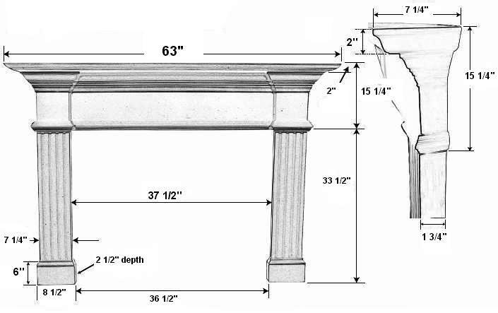 Candler 36 Plaster Fireplace Mantel - Dimensions