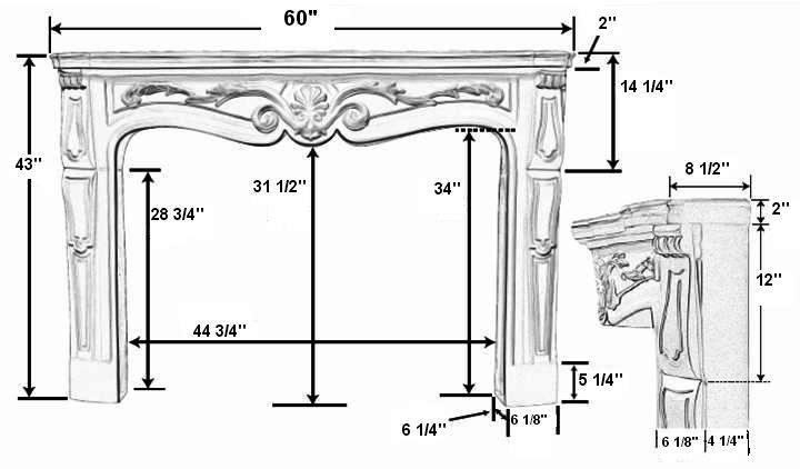 Dunwoody Plaster Fireplace Mantel - Dimensions