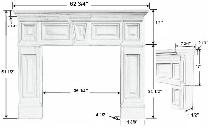 Hampton 33 Plaster Fireplace Mantel - Dimensions