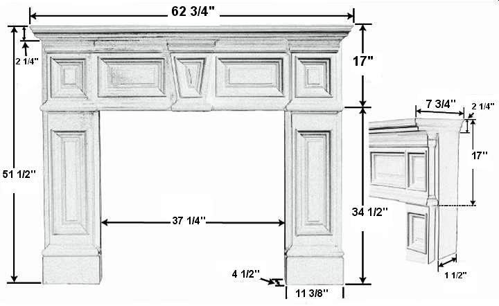 Hampton 36 Plaster Fireplace Mantel - Dimensions