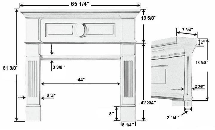 Paces Plaster Fireplace Mantel - Dimensions