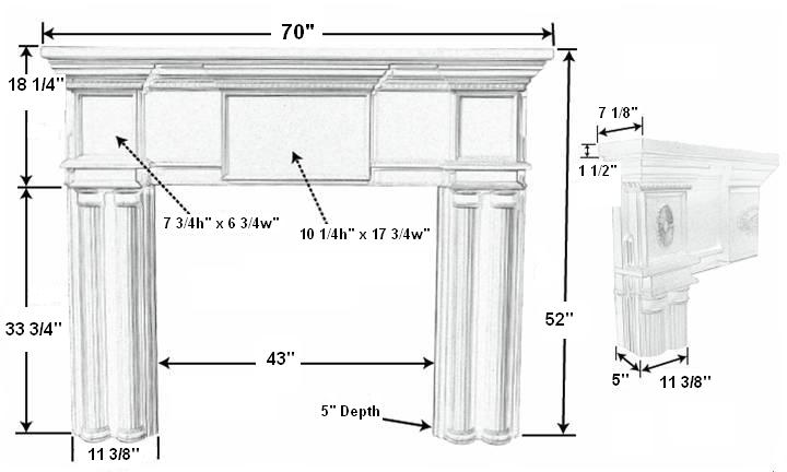 Peachtree 42 Plaster Fireplace Mantel - Dimensions