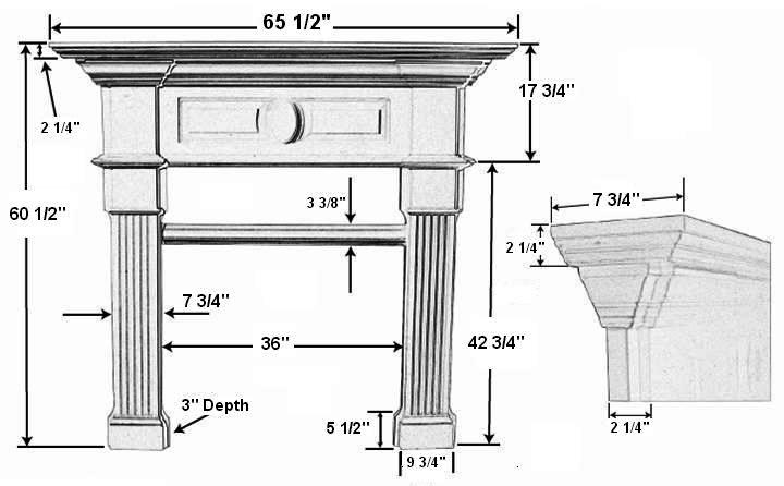 St Clair 36 Plaster Fireplace Mantel - Dimensions