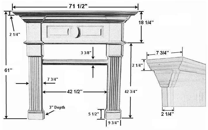 St Clair 42 Plaster Fireplace Mantel - Dimensions
